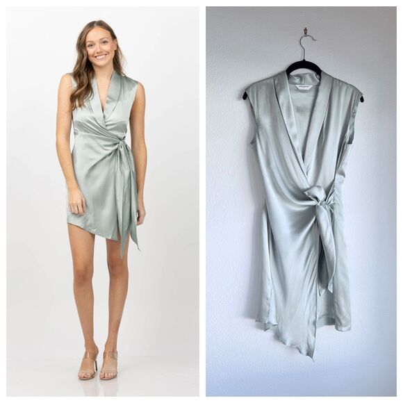 NWOT Amanda Uprichard Clara 100% Silk Sleeveless Wrap Dress in Sea Salt Size S - Picture 1 of 11